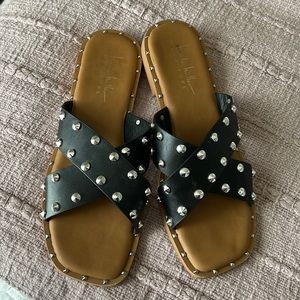 Studded Black Leather Sandals 6.5